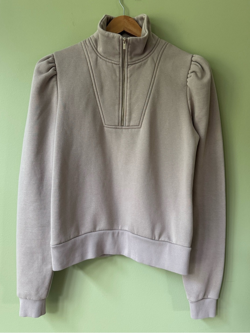 Generation Love Nariah Puff Sleeve Quarter Zip Taupe Beige Sweatshirt Top